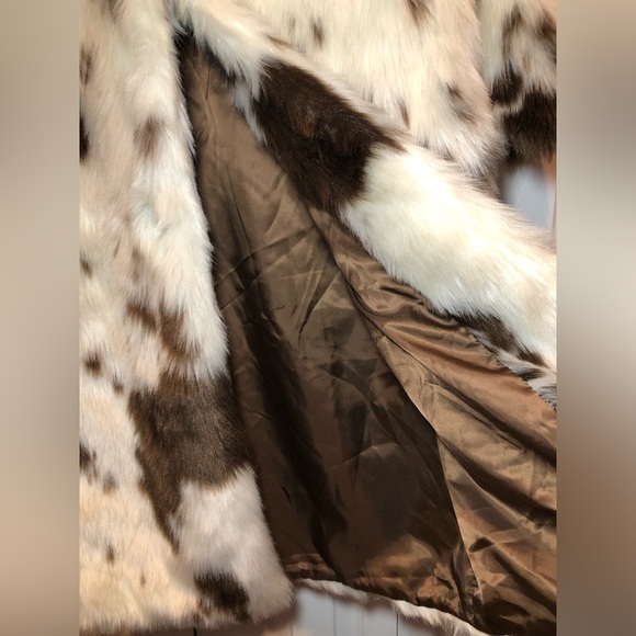 NWOT Women Cow Faux Fur Lapel Maxi Coat Fleece Outwear Jacket with Pockets - Picture 11 of 13